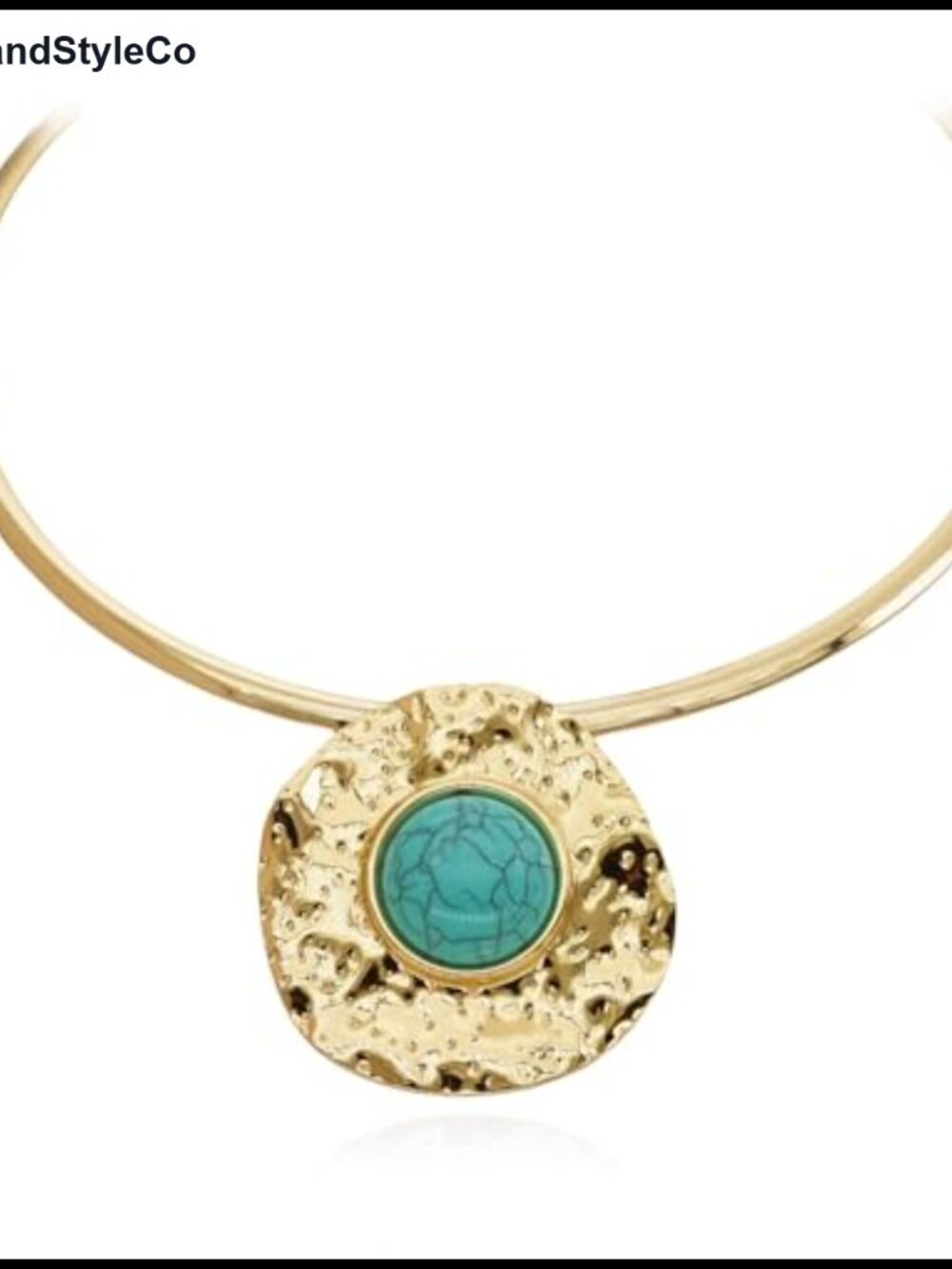 Chunky Gold Plated Boho Collar Necklace with Turquoise Pendant